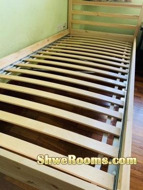 90$ Mattress and single wooden bed frame 90$