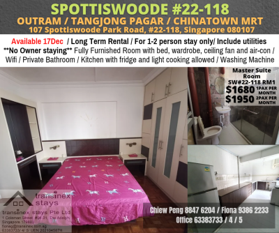 Outram MRT/Tanjong Pagar MRT/Chinatown MRT/Master Room/ Available 17 Dec/ No Agent Fee