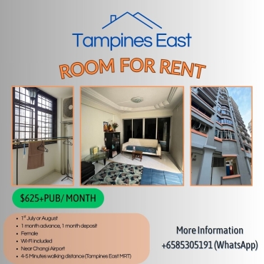 Tampines East MRT အနီး Long Term shared common room မိန်းကလေး အခန်းဖော် (၁)ဦး ငှါးရန်ရှိပါတယ်။
